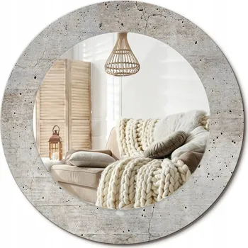 Zrcadlo Kulaté moderní zrcadlo na stěnu s potiskem na skle průměr 50 cm Šedý beton