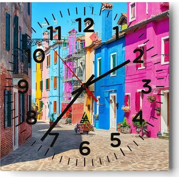 Hodiny Nástěnné hodiny do obýváku 40x40 Město Bez Hlučné Skleněné hodiny Tiché