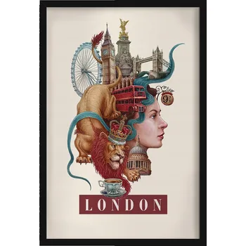 Obraz Závěsný obraz rámeček Vintage retro styl Londýn Big Ben Tower Bridge 40x60 cm