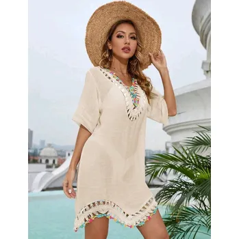 Dámské šaty Dámské plážové šaty s krajkou Barva: Béžová, Velikostní tabulka: M
