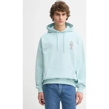 Pánská mikina Bavlněná mikina Drôle de Monsieur Le Hoodie Vase pánská, tyrkysová barva, s kapucí, s aplikací, F-HO174-CO127-LBE F.HO174.CO127.LBE 06X, vel. S