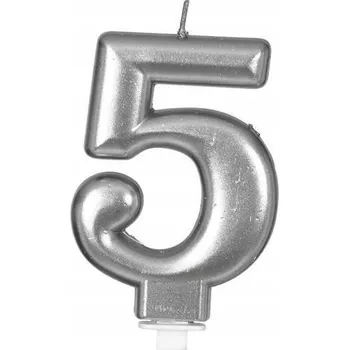 Dortová svíčka NAROZENINOVÁ SVÍČKA ČÍSLICE 5 STŘÍBRNÁ 8 CM NAROZENINY