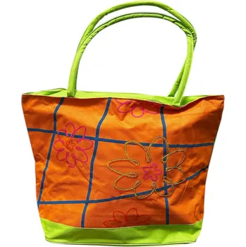 Plážová taška Plážová taška s kytičkou - zelená