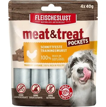 Pamlsek pro psa Fleischeslust Meat & Treat Poultry tréninkové salámky 4x40g