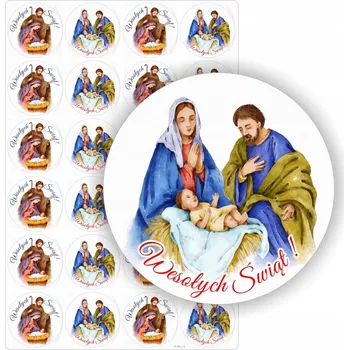 samolepka Samolepky etikety na dárek k Vánocům s motivem jesliček a Ježíška