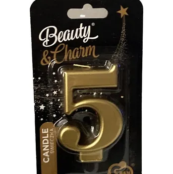 Dortová svíčka Narozeninová svíčka Číslice 5 Zlatá na dort NAROZENINY