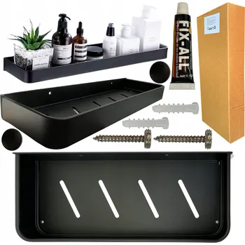 Koupelnový nábytek Police do koupelny závěsná sprchová bez vrtání 30 cm Černá