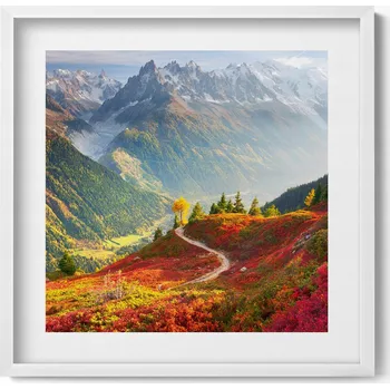 Obraz Elegantní obraz v bílém rámu - Horská krajina a barevná louka 50x50 cm