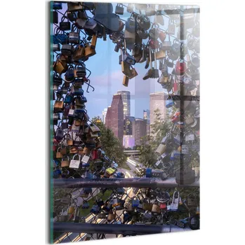 Obraz Skleněný obraz na zeď do obýváku Grafika Zámky lásky na mostě 20x30