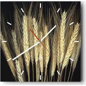 Hodiny Velké nástěnné hodiny na zeď 40x40 Obilí Skleněné hodiny Čtvercové Tiché