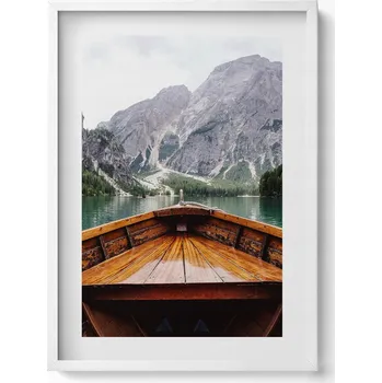 Obraz Dekorace, obraz s grafikou v krásném rámu - Loďka na horském jezeře, 50x70 cm