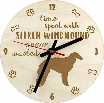Hodiny Silken Windhound - hodiny se psem, dřevěné hodiny, nástěnné hodiny pro milovníky