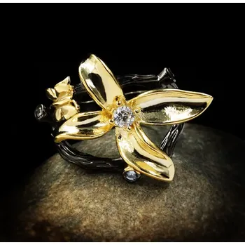 Prsten B-TOP Dámský černý prsten Zlatá Mašle Velikost prstenu: 54,3mm