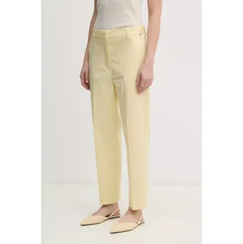 Dámské kalhoty Kalhoty Tommy Hilfiger dámské, žlutá barva, jednoduché, high waist, WW0WW40504 10X, vel. 36