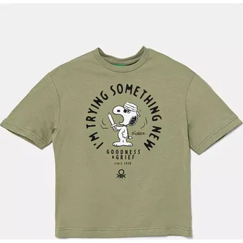 Chlapecké tričko Dětské bavlněné tričko United Colors of Benetton zelená barva, s potiskem, 3X1SC10NI 3X1SC10NI.G.Seasonal 91X, vel. 140