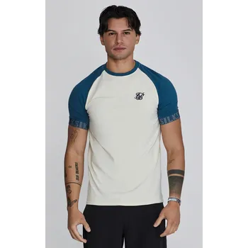SikSilk Ecru, Blue Tech T-Shirt – Ecru tričko s modrými detaily Velikost: XS