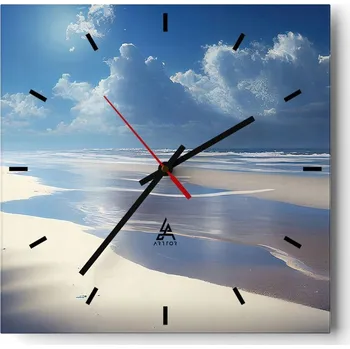 Hodiny Velké nástěnné hodiny na zeď 40x40 Pláž Skleněné hodiny Čtvercové Tiché