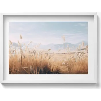 Obraz Stylový obraz v rámu Romantická krajina trav a hor v boho stylu 70x50 cm