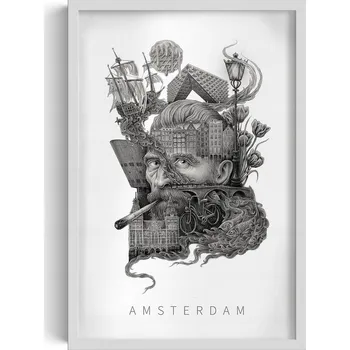 Obraz Moderní nástěnná dekorace Černobílá Amsterdam Tulipány Kolo 40x60 cm