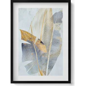 Obraz Elegantní obraz v černém rámu Glamour - banánové listy 50x70 cm