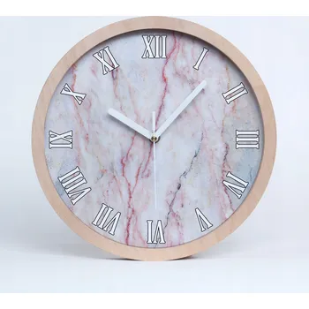 Hodiny Dřevěné nástěnné hodiny kulatý mramorový vzhled průměr 30 cm