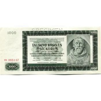 Protektorát Čechy a Morava. 1000 korun 1942. Série Hb. Hej. 39a
