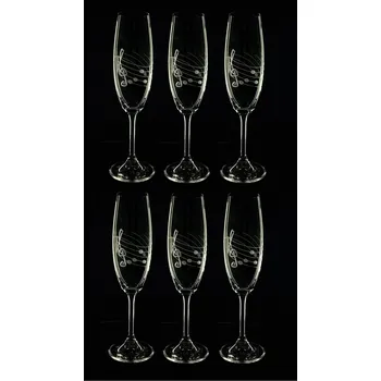 Sklenice Skleničky na sekt 6ks Lara 220ml, noty - ručně ryté (broušené) dárek pro hudebníka