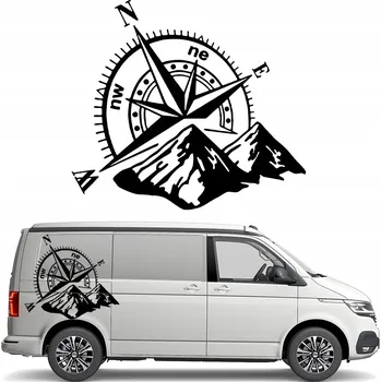 Samolepicí dekorace na vozidlo SAMOLEPKA na obytný vůz KOMPAS RŮŽICE VĚTRŮ HORY 45x50