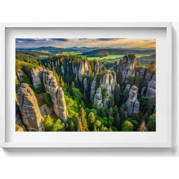 Obraz Bílý rámeček s obrazem Krajina podivuhodných hor a lesů z ptačí perspektivy 70x50 cm