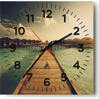 Hodiny Kuchyňské nástěnné hodiny 30x30 Maledivy Skleněné hodiny do obýváku Moderní Tiché