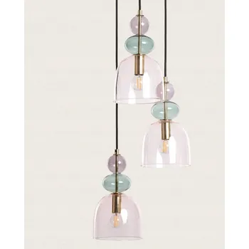 Závěsné skleněné svítidlo pudrová růžová 3xE14 Baudelaire zlaté