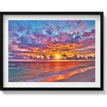 Obraz Obraz s černým rámem a grafikou na zeď Západ slunce nad mořem 80x60 cm
