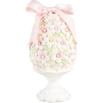 Bytová dekorace Bílo-růžová dekorace vajíčko z květů na podstavci - Ø 10*20 cm
