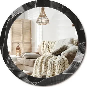 Zrcadlo Loftové závěsné zrcadlo s ozdobným skleněným rámem Tropické palmy průměr 80 cm