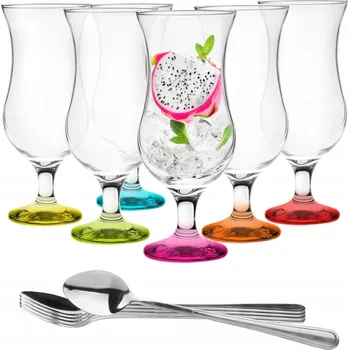 Sklenice Sada koktejlových Skleničky a lžiček GLASMARK 6 Ks barevné dno, 420 ml