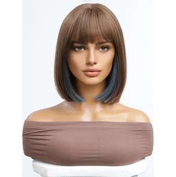 Paruka Hnědá mikádo paruka Hazel s modrými akcenty