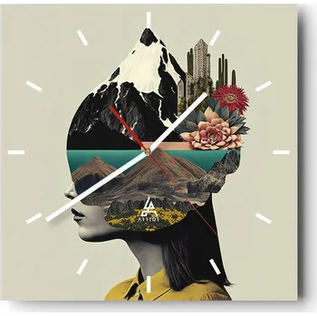 Hodiny Velké nástěnné hodiny na zeď 40x40 Hory Skleněné hodiny Čtvercové Tiché