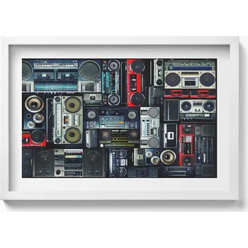 Obraz Dekorativní nástěnný obraz v rámu do obýváku Hudba - boombox Vintage 60x40 cm