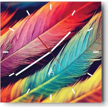 Hodiny Velké nástěnné hodiny na zeď 40x40 Pírka Skleněné hodiny Čtvercové Tiché