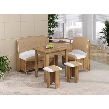 Max-i Rohová jídelní lavice EIVOR Zvolte barvu:: ořech, Materiál: koženka - káva + bílá (premium)