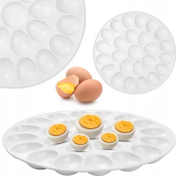 Talíř TALERZ NA JAJKA 33 CM TALERZ PORCELANOWY KULATÝ ZÁSOBNÍK NA VEJCE BÍLÝ