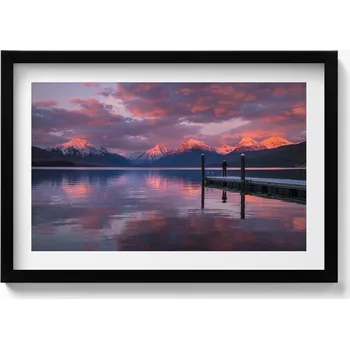 Obraz Dekorativní nástěnný obraz v rámu s grafikou loft Jezero, hory a mraky 60x40 cm