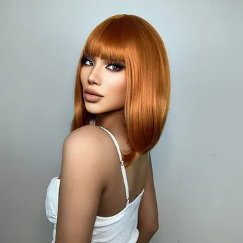 Paruka Měděná paruka Ember s hladkým leskem a ofinou