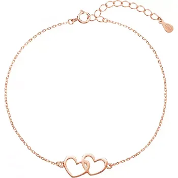 Náramek Pozlacený stříbrný ROSE náramek dvě srdíčka 63009 rose