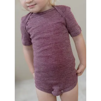 Kojenecký body Dětské body z merino vlny, bavlny a hedvábí Cosilana s krátkým rukávem vínový melír Velikost: 86/92