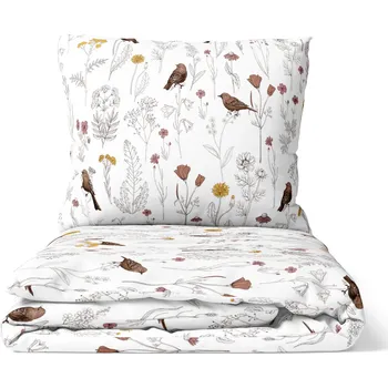 Povlečení DARRÉ Bavlněné povlečení Ptáčci v kvítí - bílé 140 x 200, 70 x 90 cm