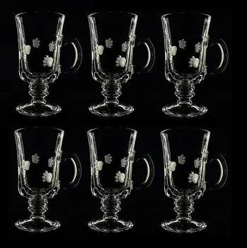 Sklenice Sklenice na kávu nebo latte 6ks venezia s rytinou psích tlapek - ručně ryté (broušené)