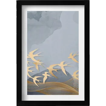 Obraz Obraz v černém rámu nástěnná dekorace Ilustrace letících ptáků 20x30 cm