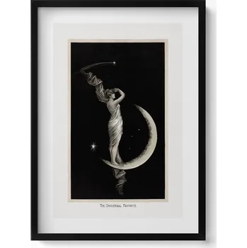 Obraz Dekorativní nástěnný obraz v rámu Žena a měsíc vintage ilustrace 50x70 cm