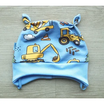 Kojenecká čepice AMÁLKA Elastická čepička teplákovina, modrá, bagry Velikost: 62-68